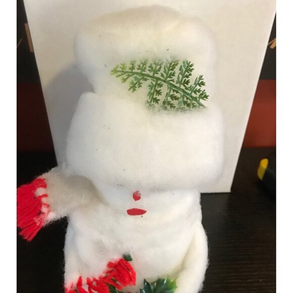 Handcrafted Cotton Snowman Christmas Decor With Greenery & Red Accents 10" - Picture 3 of 7